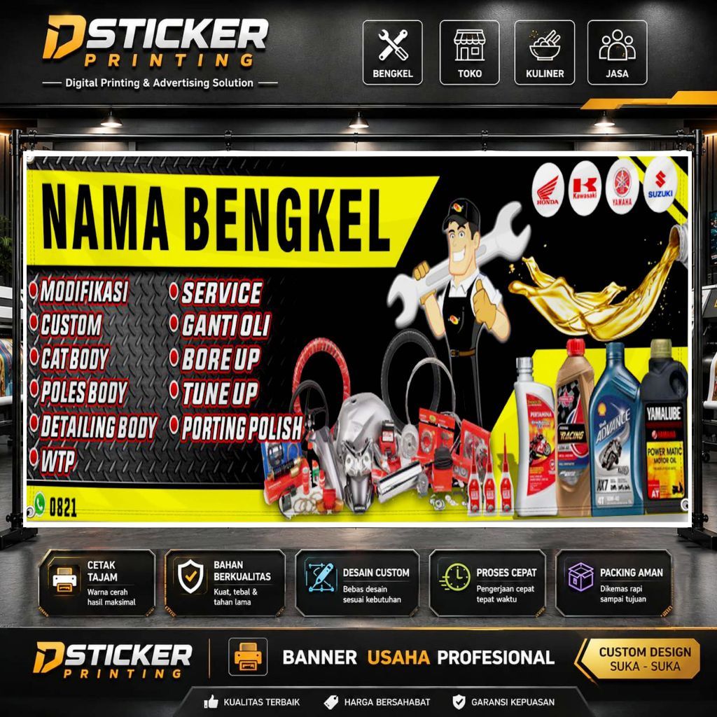 Bengkel Servis Motor > Spanduk Banner Bengkel Motor custom