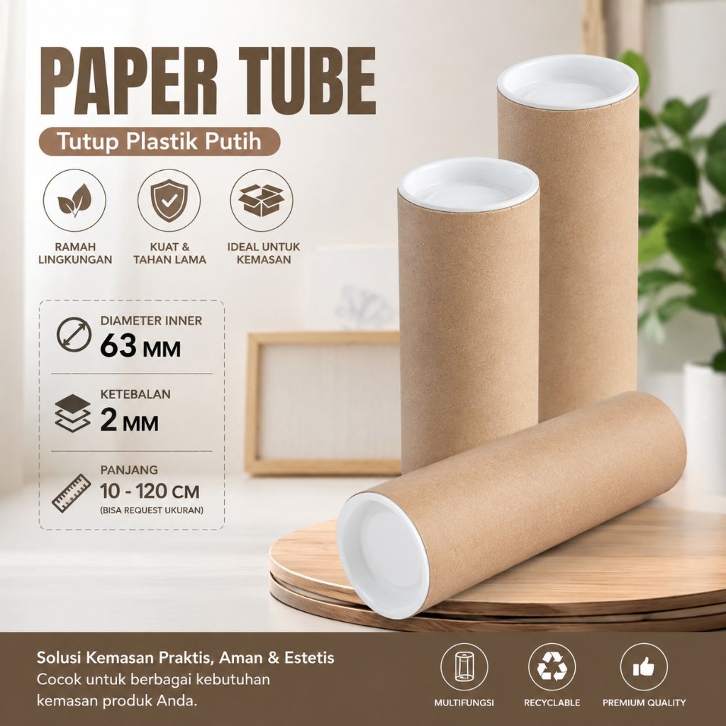 6,3 mm / tutup Plastik putih / Paper tube /Paper Core/ tabung kertas bulat
