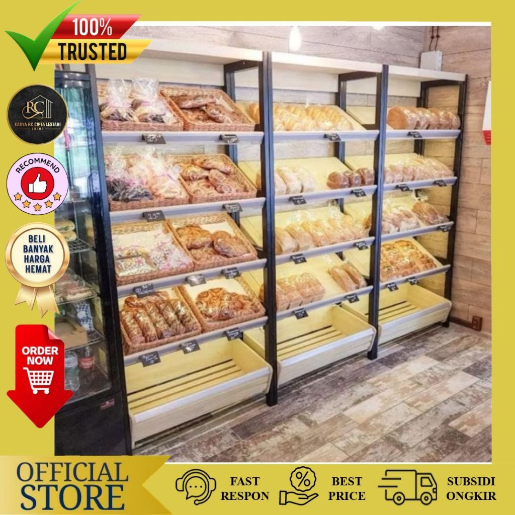 Rak Display Toko Roti 1 Set Rak Display 3In1 Rak Roti Industrial