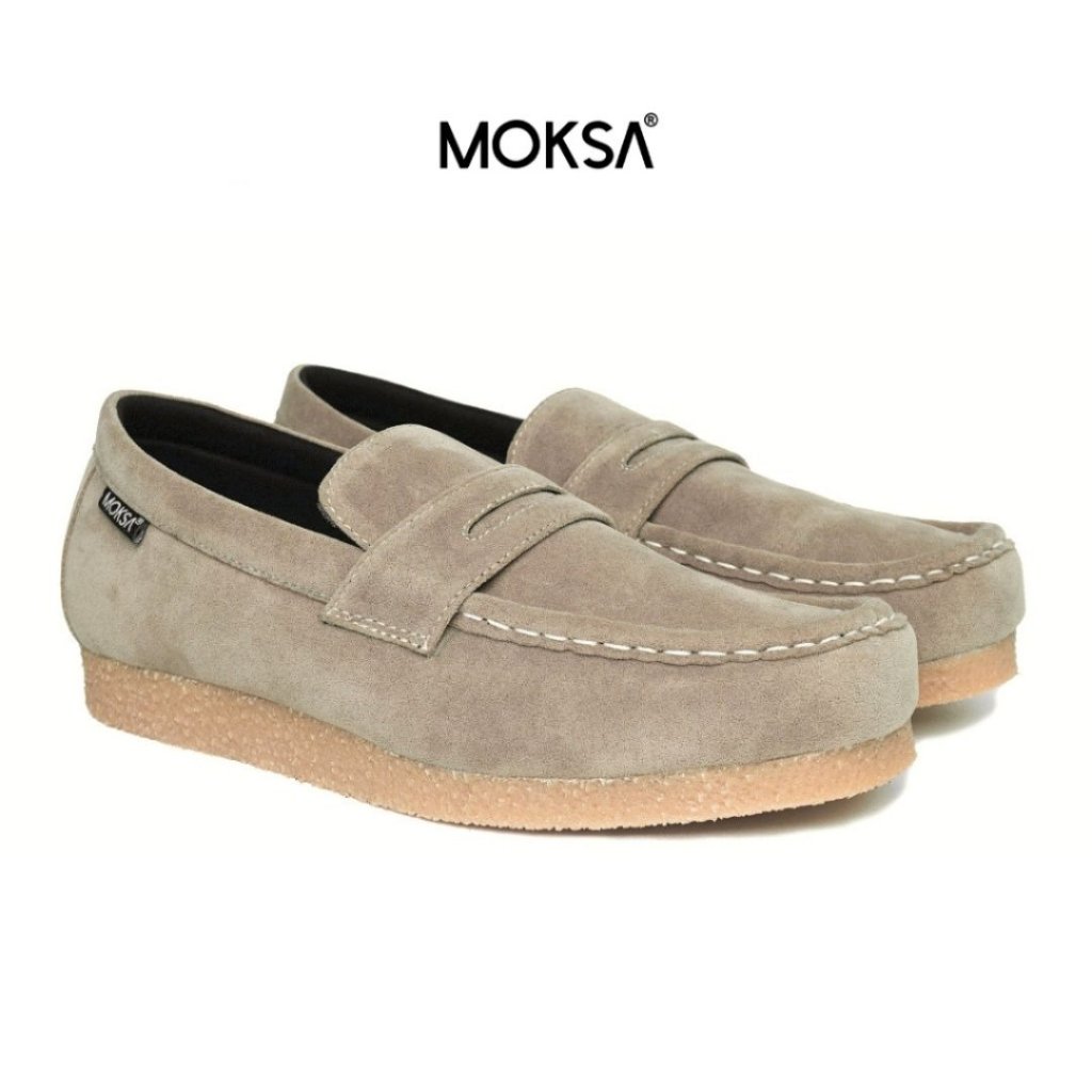 Moksa Sepatu Loafers Batara Cream Suede Pria Wanita