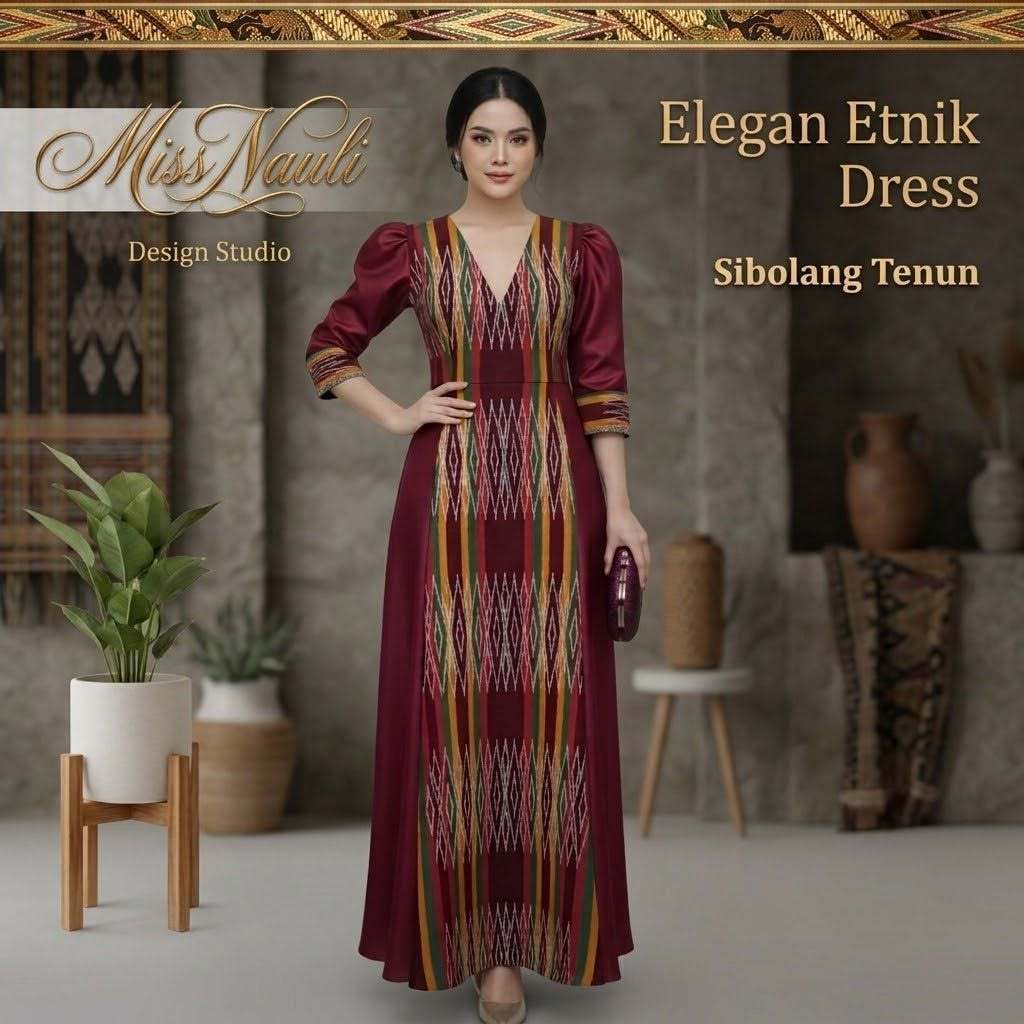 Miss Nauli | Long Dress Etnik Batik Batak Premium  | Dress Ulos Modern Pesta Batak