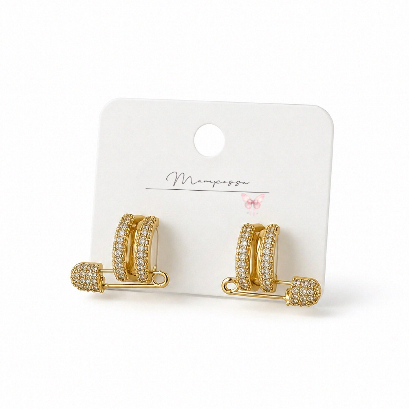 Maripossa - Anting Peniti Klip Model Hoop Warna Emas Wanita - Pinny Earring