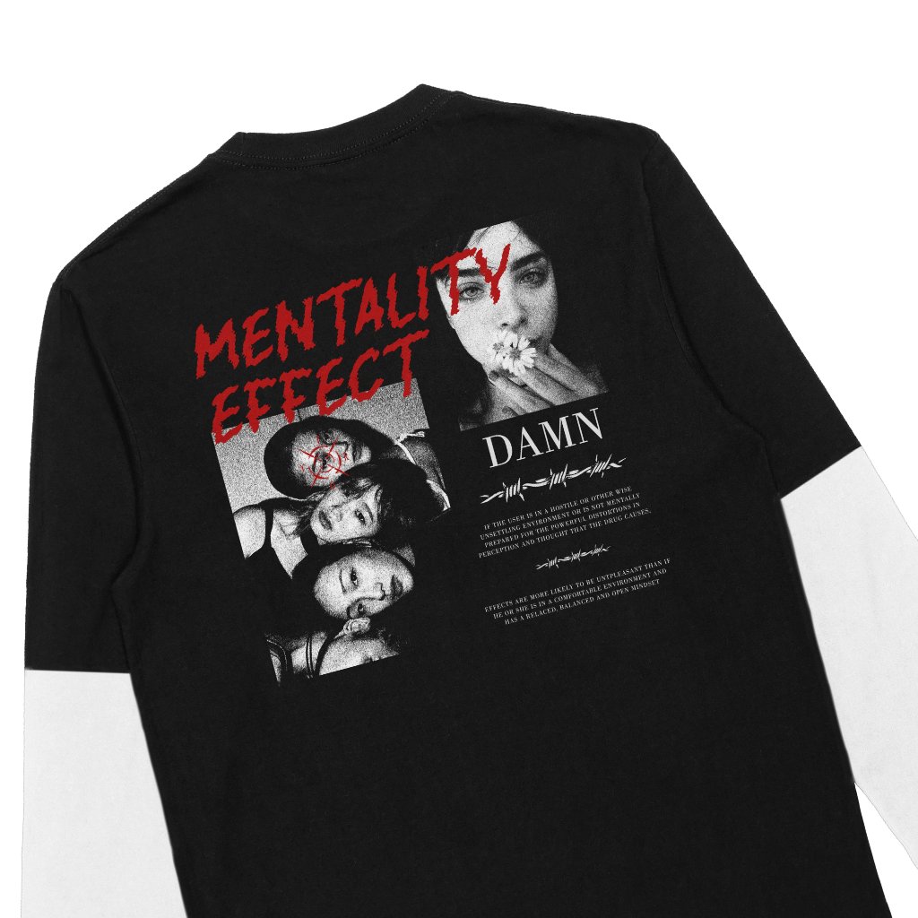 Troy Company Longsleeve Doublesleeve T-Shirt Black White Mental Effects - Kaos Lengan Panjang Hitam Putih DSD 2489
