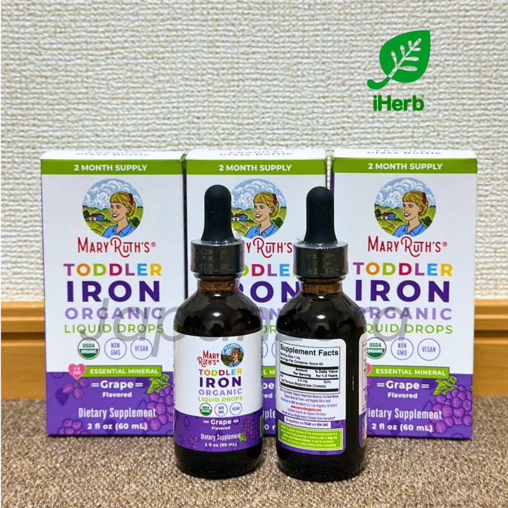 MarryRuth’s Toddler Iron Organic Liquid Drops, 1-3 years, Grape, 3,5 mg, 2 fl oz (60ml)