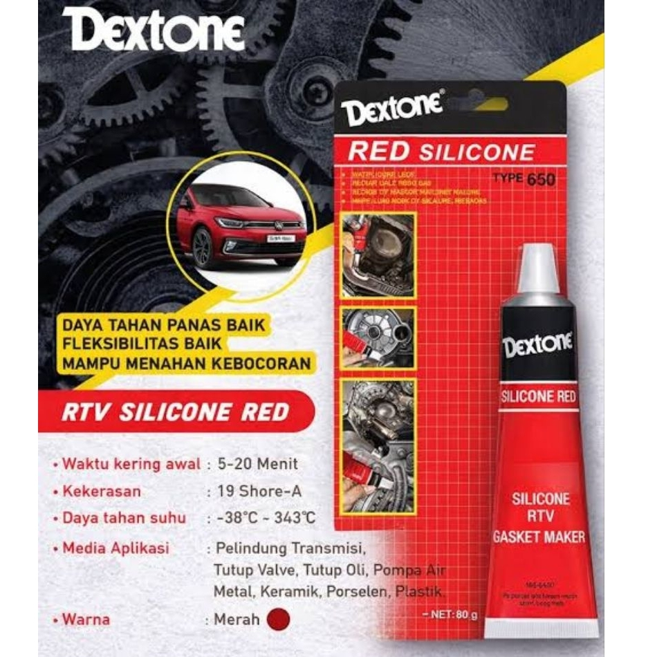 Dextone Lem Silikon Merah - Tahan Panas, Fleksibel, Elastis