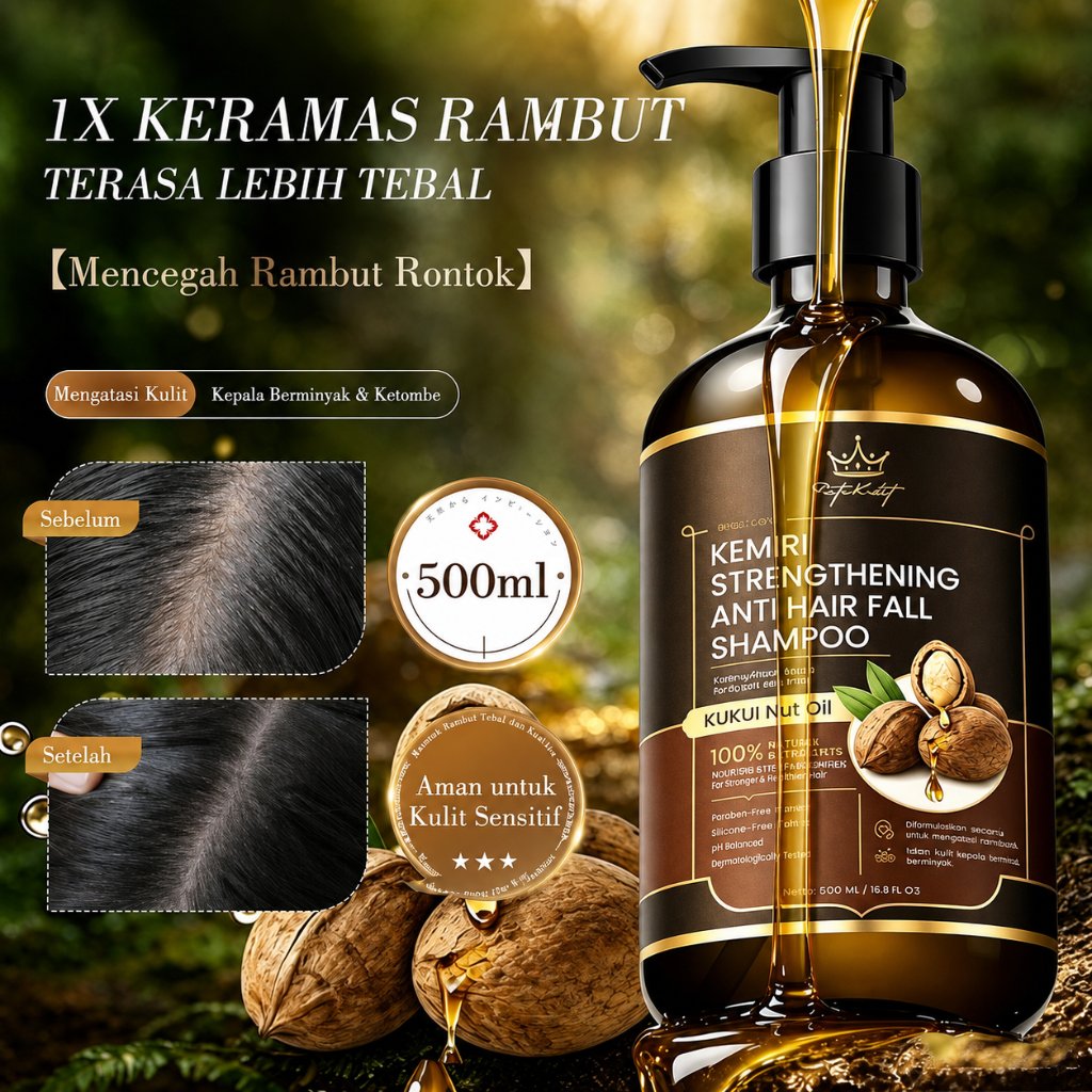 Ratu Kulit Shampoo Anti Rontok Dan Ketombe 500ml Kemiri Shampoo Penumbuh Rambut Cepat Untuk Rambut Tipis & Mudah Rontok | Menguatkan Akar Rambut Anti Ketombe Kontrol Minyak Rambut Tidak Lepek & Lebih Tebal Alami