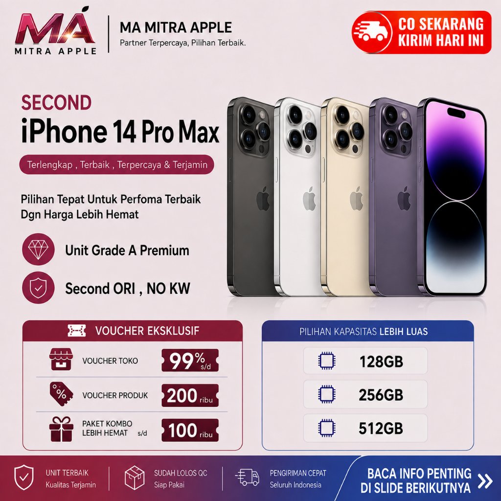 iPhone Second 14 PRO MAX 128GB 256GB Ori NO Rekon NO Refurb Fisik Mulus Like New dan Bergaransi