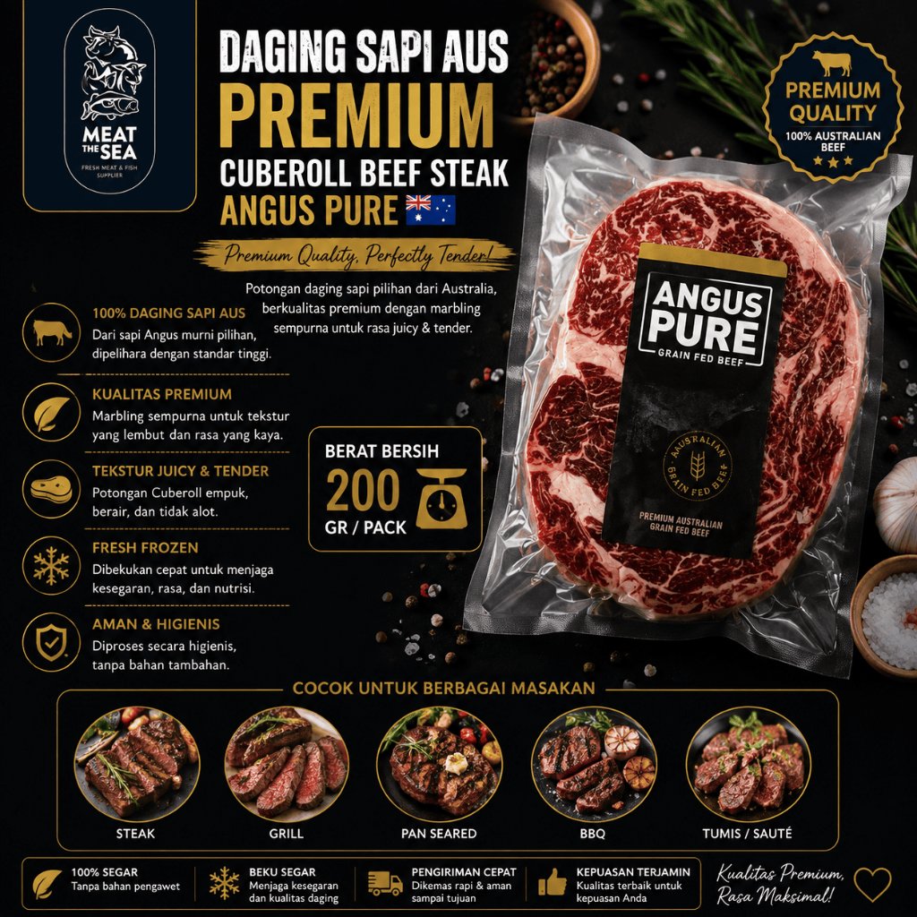 Daging Sapi AUS Premium | Cuberoll Beef Steak | ANGUS PURE
