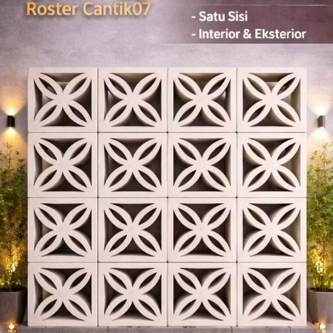 Roster minimalis roster beton/roster lubang angin motif bunga kaung putih