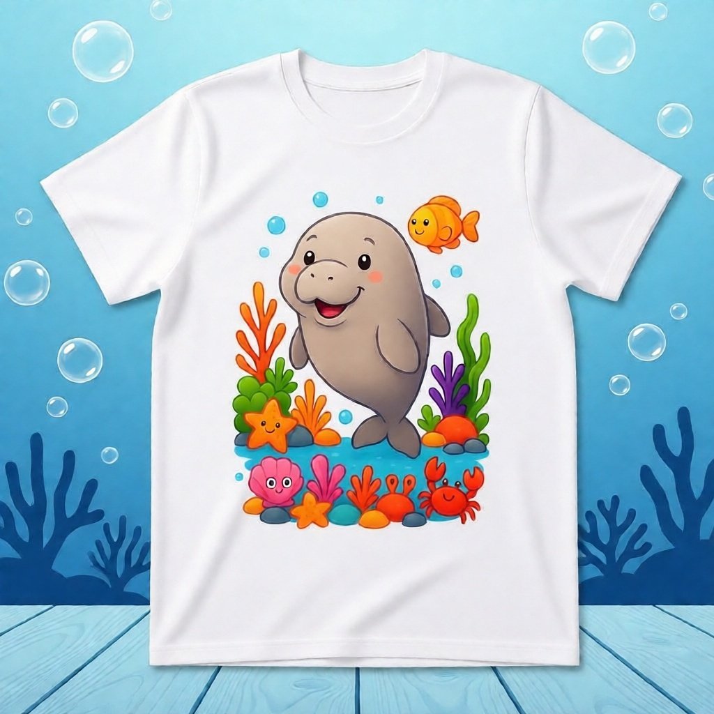 Kaos Baju Tshirt Custom Pria Cowok Cewek Wanita Anak Remaja Dewasa Hewan Binatang Laut Ikan Dugong
