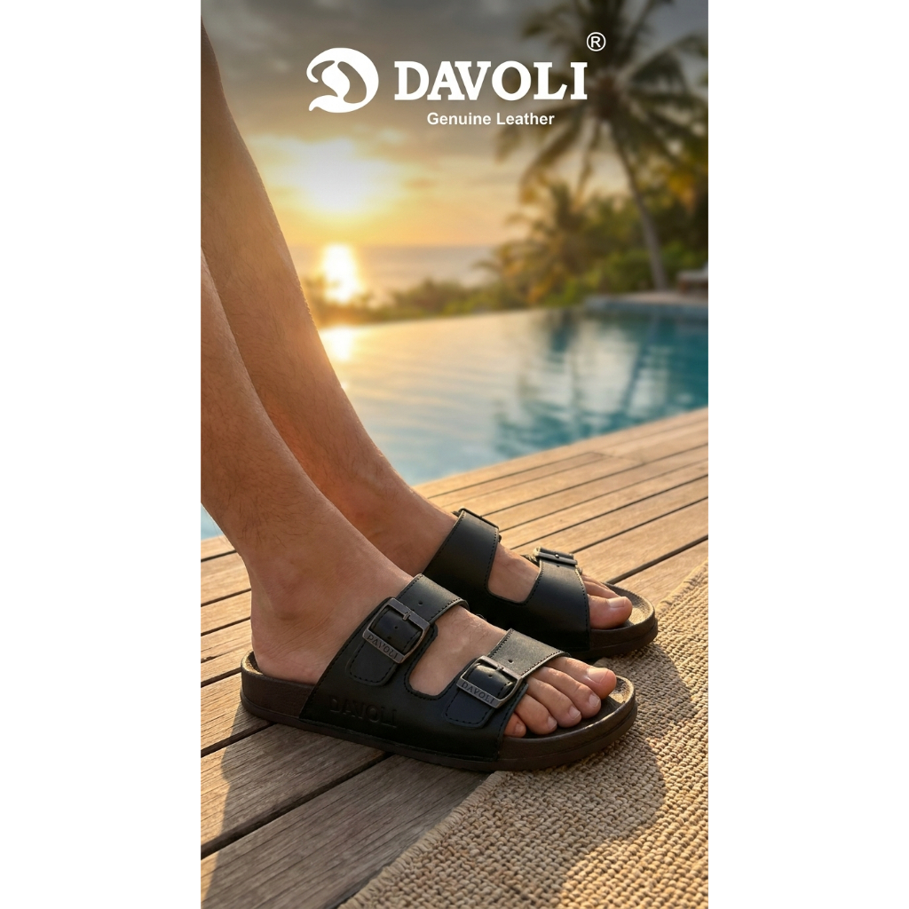 Sandal Kulit Asli Slingback | Desain Modern | Nyaman Sepanjang Hari - Black 3001 - DAVOLI