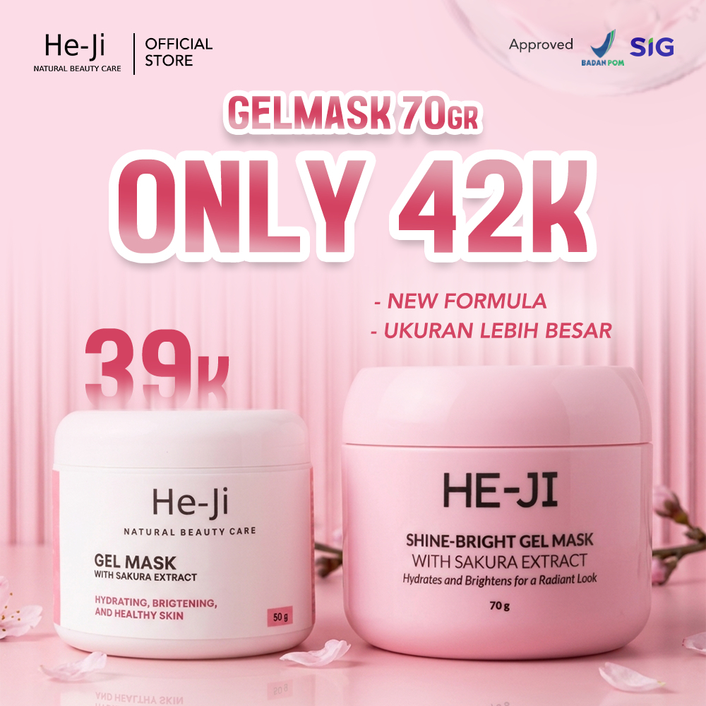 [HE-JI] HARGA PROMO 42K I Gel Mask With Sakura Extract - Masker Gel Wajah Melembabkan, Mencerahkan & Menenangkan Wajah I Mengandung Niacinamide 2%, Extract Sakura, 5x Ceramide & Centella Asiatica - UJI LAB SIG & BPOM APPROVED