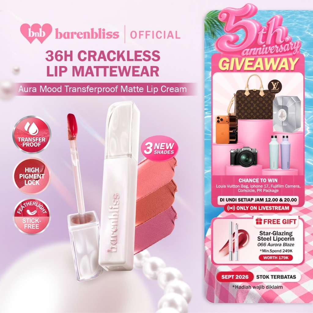 [3 NEW SHADES] BNB barenbliss Aura Mood Transferproof Matte Lip Cream 2.5 ml Tahan lama hingga 36 Ja