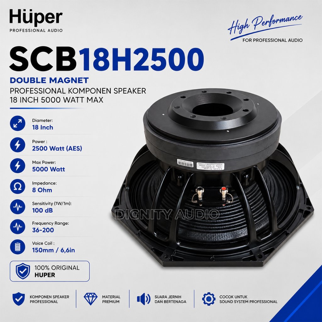 Komponen Speaker 18 Inch HUPER SCB18 H2500 | H 2500 Double Magnet 2500 WATT Original