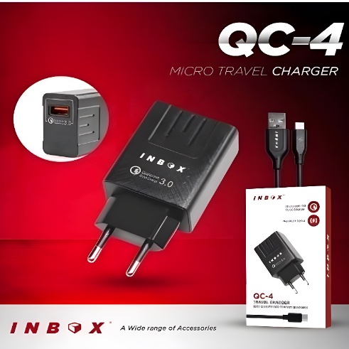 INBOX QC-4 Micro 3A Travel Charger Hitam QC 3.0
