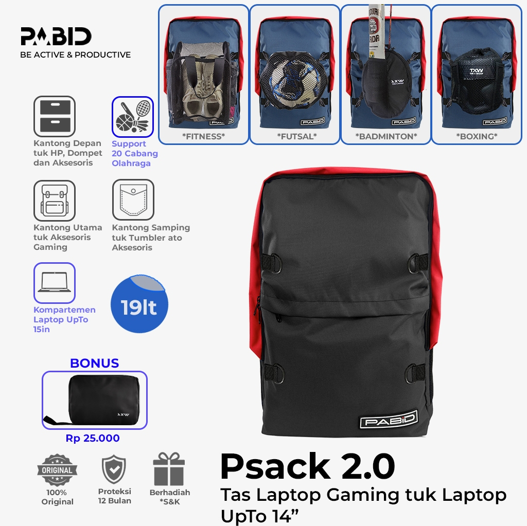Ada-BONUS Psack2v1 Tas Ransel Laptop Gaming Tas Ransel Laptop Tas Gaming Tas Laptop PABID
