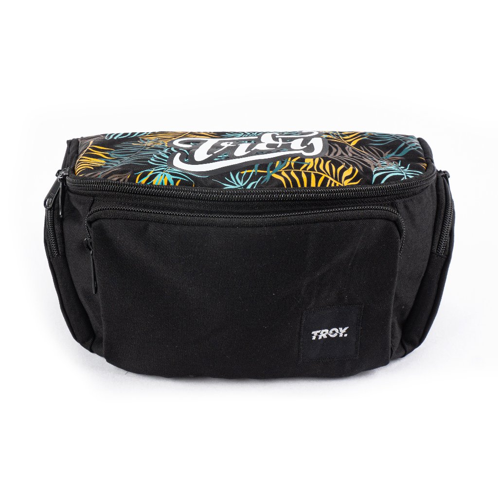 Troy Company Waistbag Black Tropical Leaf - Tas Pinggang Selempang Hitam WB 3704