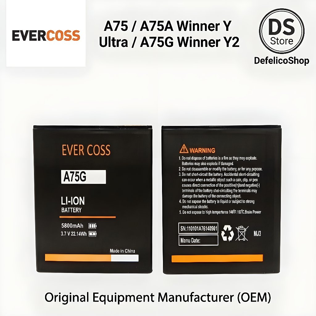Baterai Evercoss A75 - Winner Y Max A75A - Winner Y Ultra A75G Y2 Ori Batrai HP