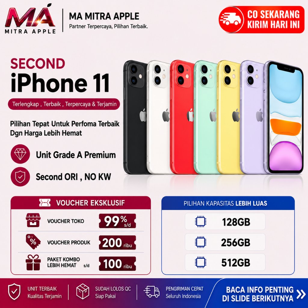 iPhone Second 11 64GB 128GB Ori NO Rekon NO Refurb Fisik Mulus Like New dan Bergaransi