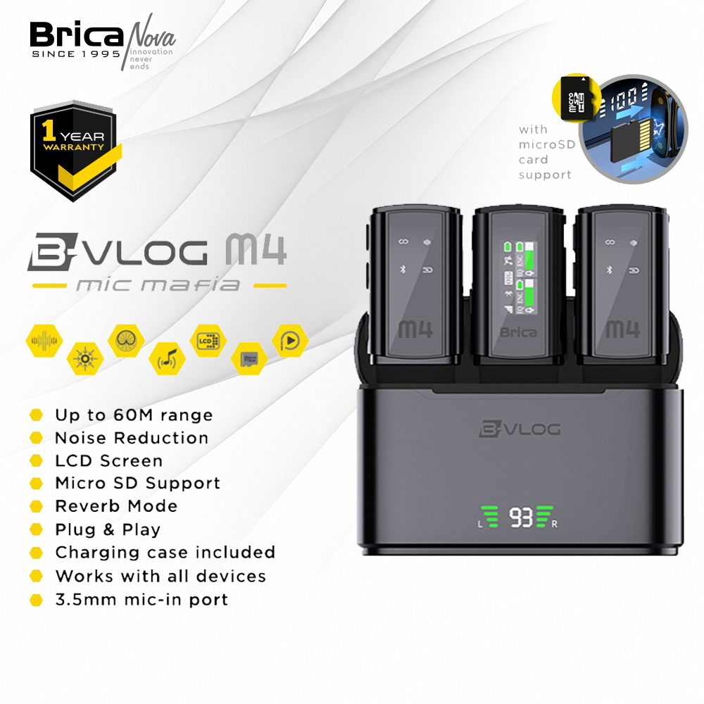 Brica B-VLOG M4 Dual Wireless Microphone - Clip On Mic Vlog - With Charging Case Mic Wireless BVLOG
