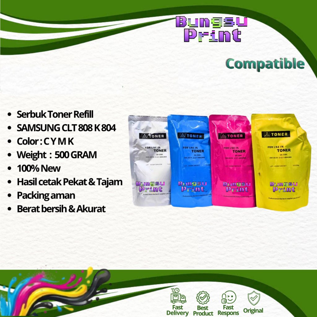 Serbuk Toner Refill Color Samsung CLT808 CLT-808 K804 (BKCMY) For Printer SL-X4220RX SL-4250LX - SL-