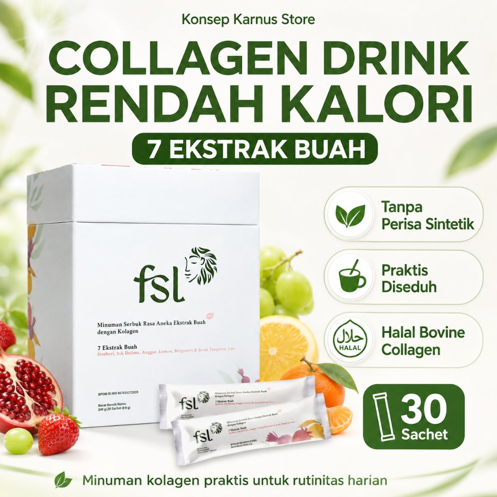 FSL Collagen Drink 30 Sachet | Minuman Kolagen 7 Ekstrak Buah | Rendah Kalori | Halal Bovine Collage