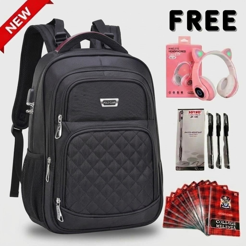 TERBARU Tas Polo Glad Ransel Kerja Tas sekolah Kunci Usb Port POLO Import