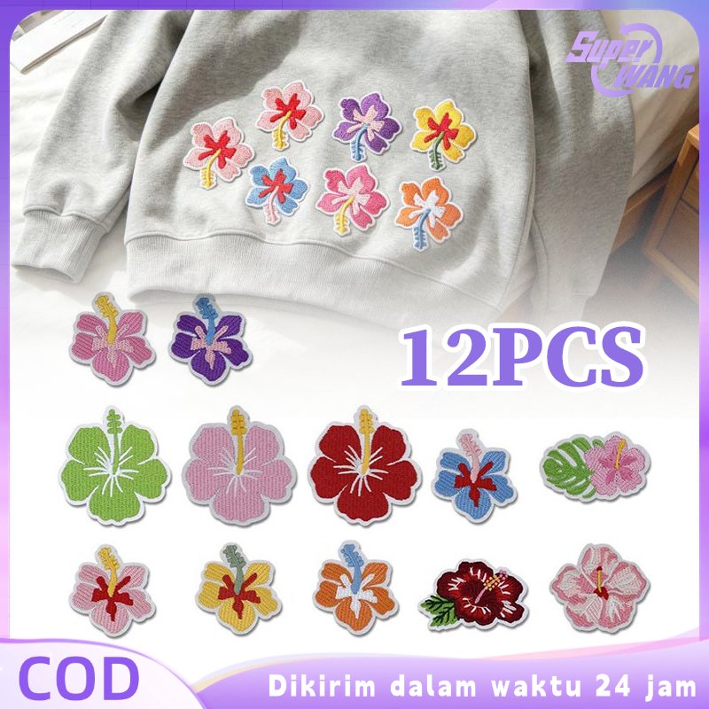 12pcs Bordir Patch Bunga DIY Patch Bordir Tempel Bunga Embroidery Patch Warna Patch Bunga Bordir