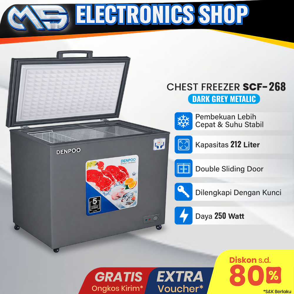 Chest Freezer / Freezer Box 235 Liter Denpoo SCF 268 CG Food Frozen