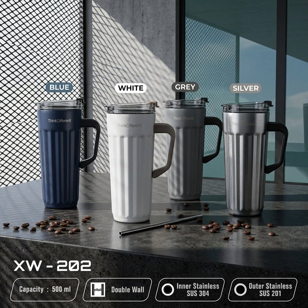 Orinoco Tumbler Mug XW-202 Mug Gelas Stainless Dengan Sedotan 500 ML MUg Coffe With Straw
