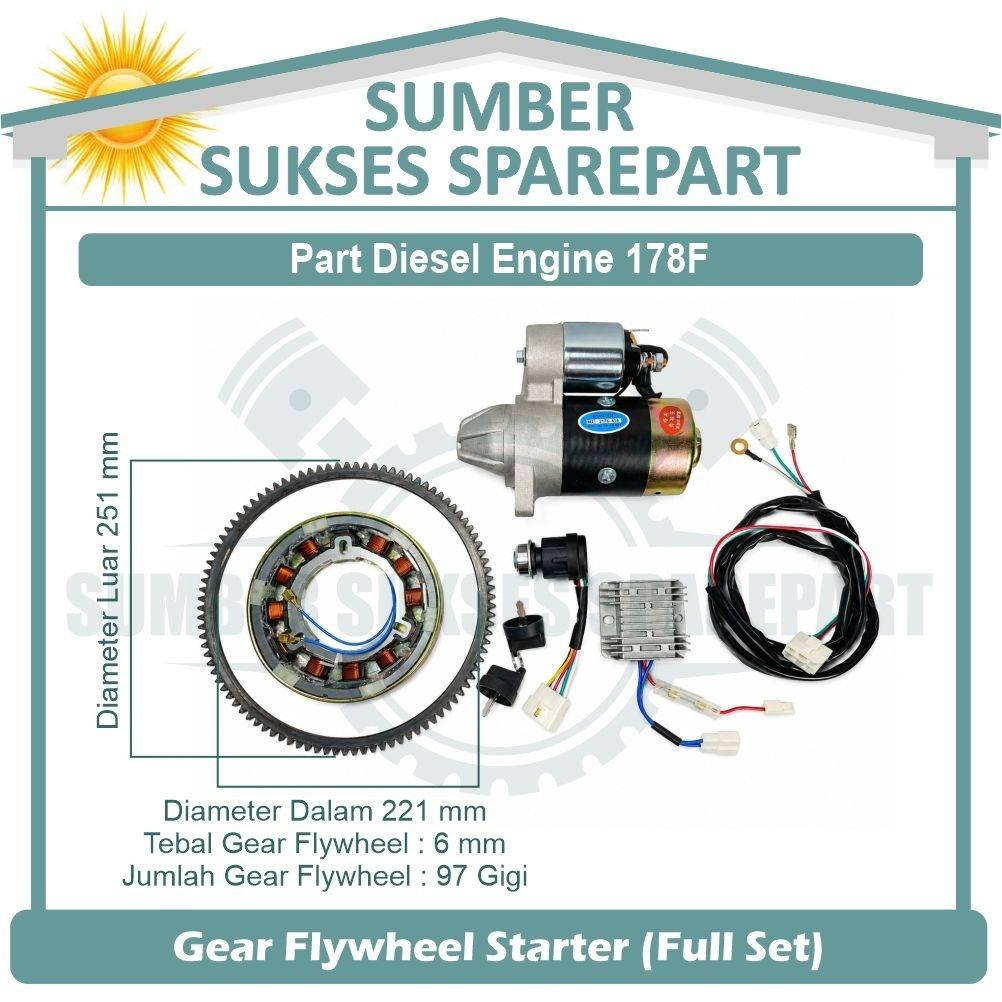 178F GEAR FLYWHEEL STARTER FULL SET (GEAR FLYWHEEL, STATOR, DINAMO STARTER, BATTERY CHARGER, SWITCH 