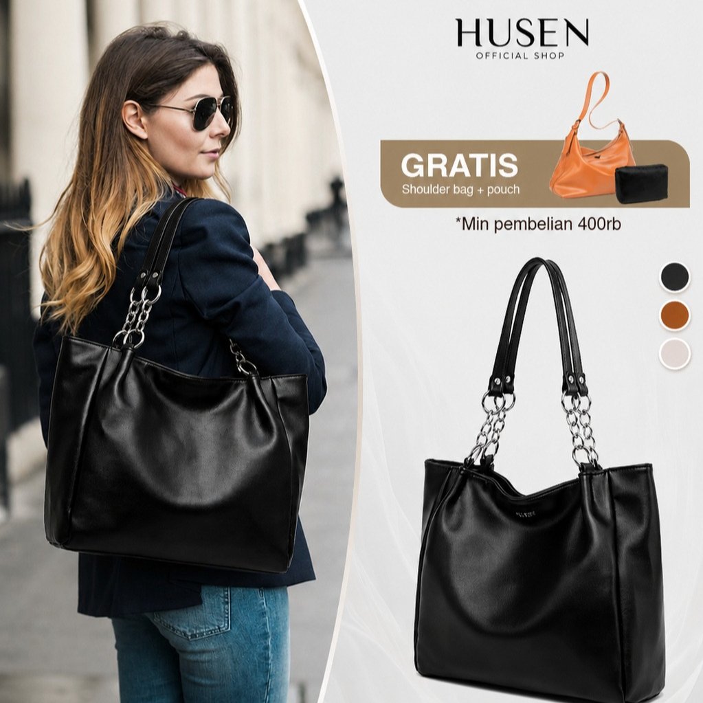 [FREE POUCH] HUSEN Totebag Wanita Ashley Gaudi 2in1 Tas Wanita Tas Selempang Shoulder Bag Tas Kerja 