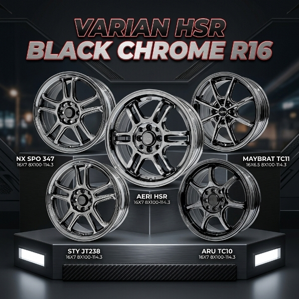 Varian Model Velg Black Chrome R16 - Velg Mobil HSR Black Chrome Ring 16