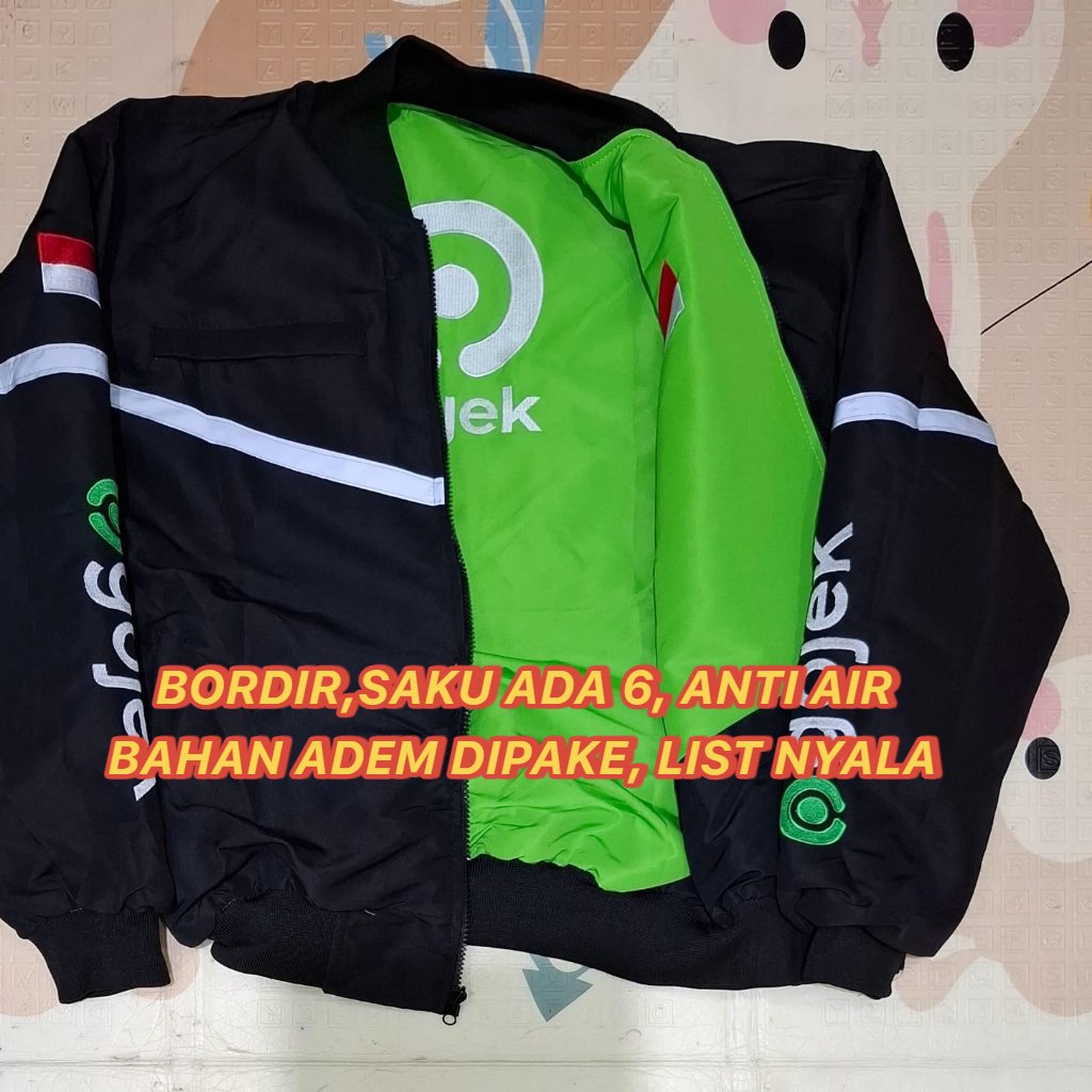 JAKET GOJEK IJO GOJEK ITEM BISA DIPAKE BOLAK BALIK READY SIZE JUMBO 6XL 7XL