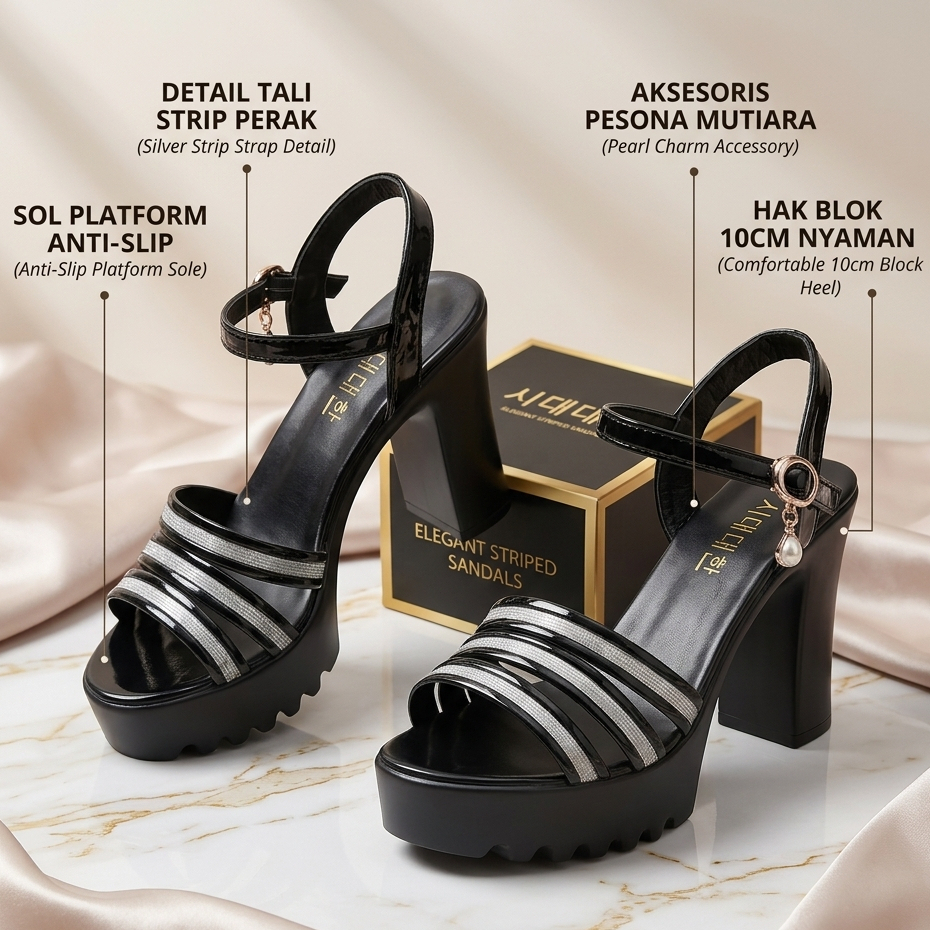 RY aid 0308 Sandal High Heels Wanita Hak Tahu Block Heels 10cm Tali Gladiator Import Premium / Sepat