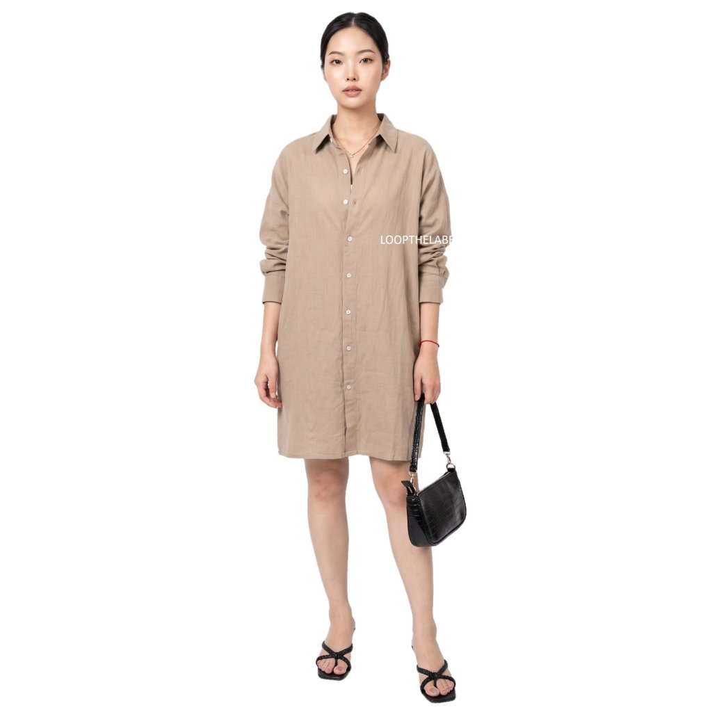 MIZU BASIC SHIRTDRESS - SHIRT DRESS LINEN / DRESS KEMEJA LINEN / MIDI DRESS / OUTFIT CASUAL FORMAL O