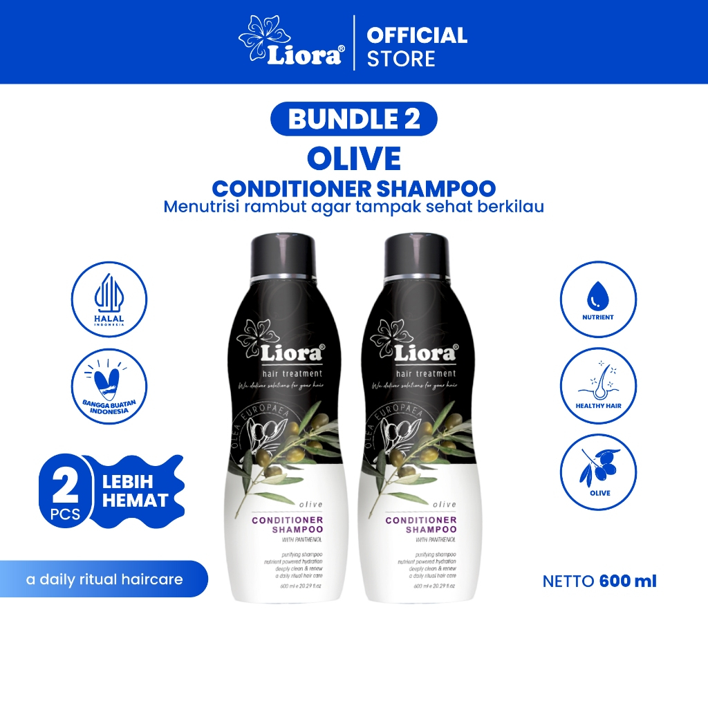 [ Bundle Hemat - 2 Pcs] LIORA Olive Conditioner Shampoo (2 pcs ) - 600 ML | Mengurangi Rontok by Lio