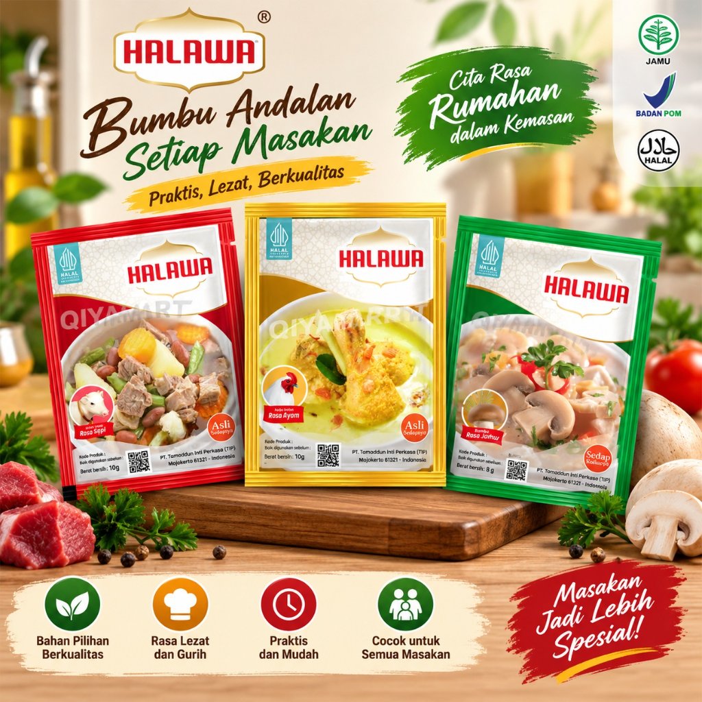 Halawa 1 Renteng 12 Sachet Bumbu Masak Organik Plus Probiotik - Halawa Kaldu Penyedap Rasa Non MSG -