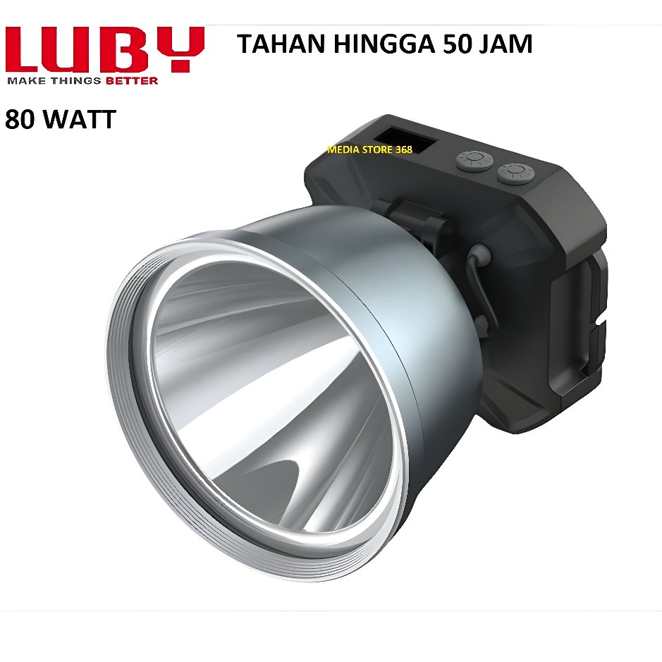 Senter Kepala LED 80W Luby L-2909L dengan Indikator Display, 9.000mAh Waterproof dan Rechargeable