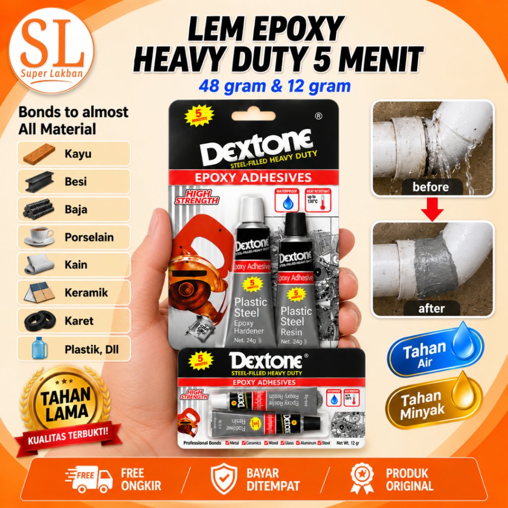 Lem Besi Dextone Epoxy 5 Menit Tahan Panas 120C Super Kuat Waterproof Original
