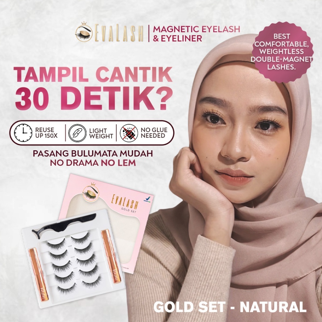 EVALASH NATURAL - BULUMATA EVA LASH MAGNETIC EYELASH 5 PASANG BULU MATA MAGNET EYELASHES