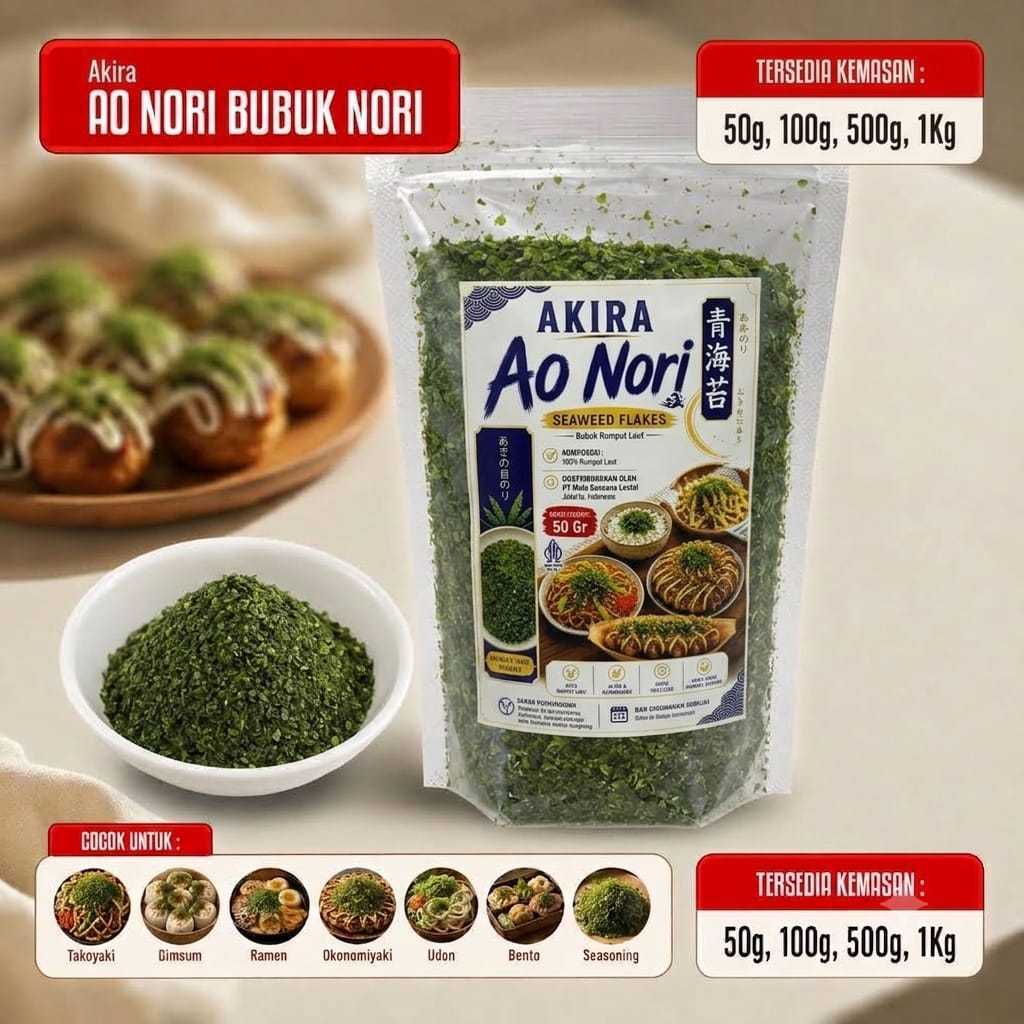 AO NORI 500 GR MERK AKIRA/BUBUK NORI TABURAN TAKOYAKI/HALAL/500 GR