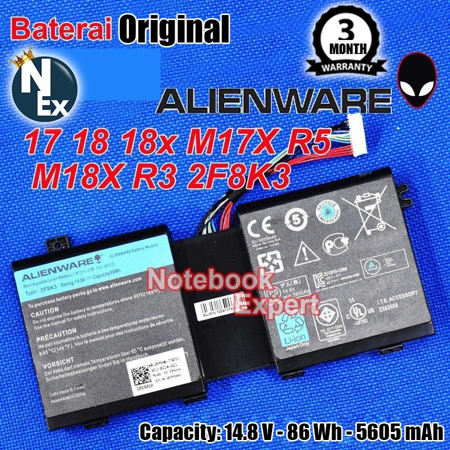 BATERAI FOR LAPTOP ALIENWARE 17 18 18x M17X R5 M18X R3 2F8K3 Original