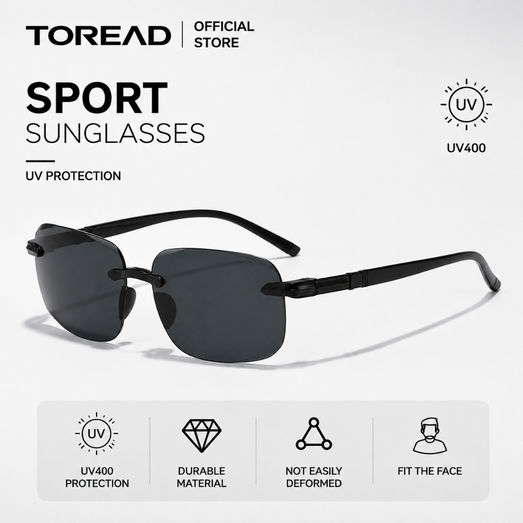 TOREAD Kacamata Hitam Pria TOREAD Tanpa Bingkai UV400 Kacamata Sport Anti Silau Bahan Kokoh Cocok Be