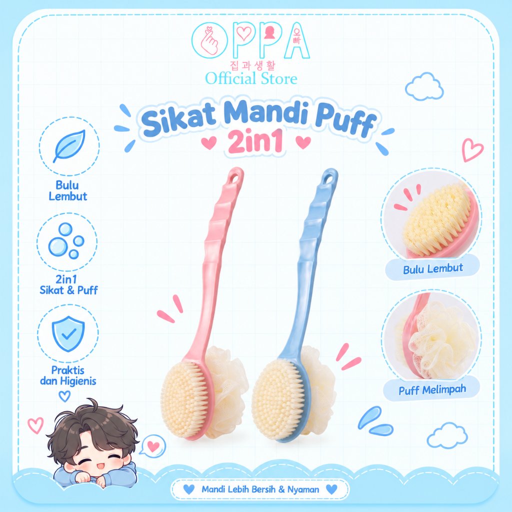 OPPA - Shower Puff Sikat Mandi 2 Sisi Untuk Badan Punggung Penggosok Gosokan Daki Badan