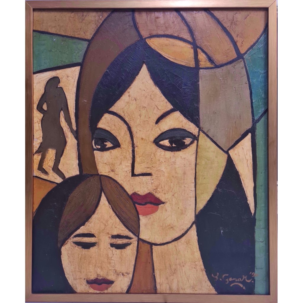 Lukisan Berjudul Dua Wanita Modern II Karya Maestro Tatang Ganar 1990 Sertifikat
