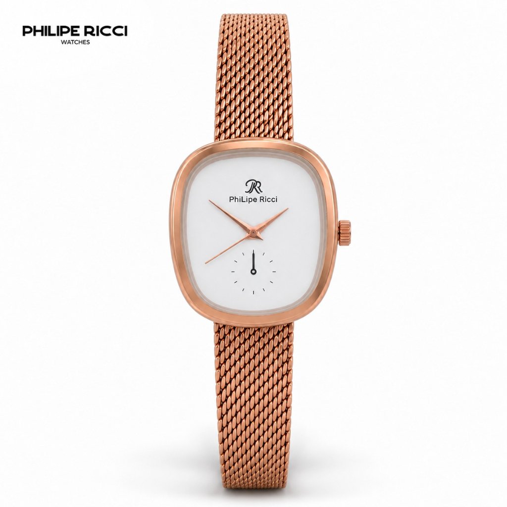 PhiLipe Ricci Jam Tangan Wanita Korea Kecil Rantai Pasir Original 7489 Mini Rose Gold Hitam