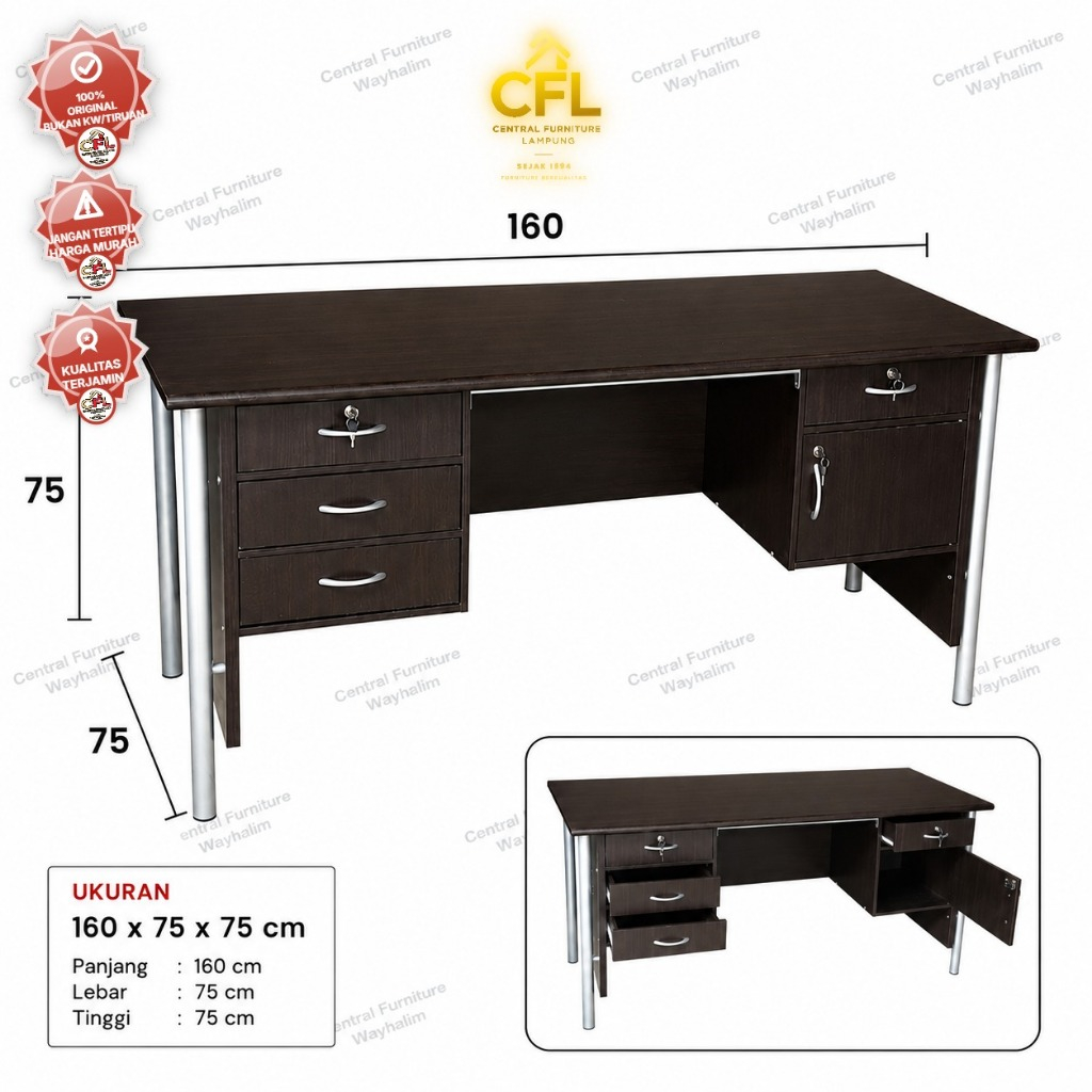 CENTRAL - MEJA KANTOR 1 BIRO ORBIT / MEJA TULIS 1 BIRO KAKI BESI / MEJA KANTOR KAKI BESI 1 BIRO / GS