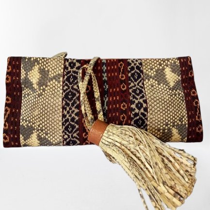 Tas Clutch Panjang Original Merk WARNATASKU Motif Etnik Kombinasi Snake Slim Elegan