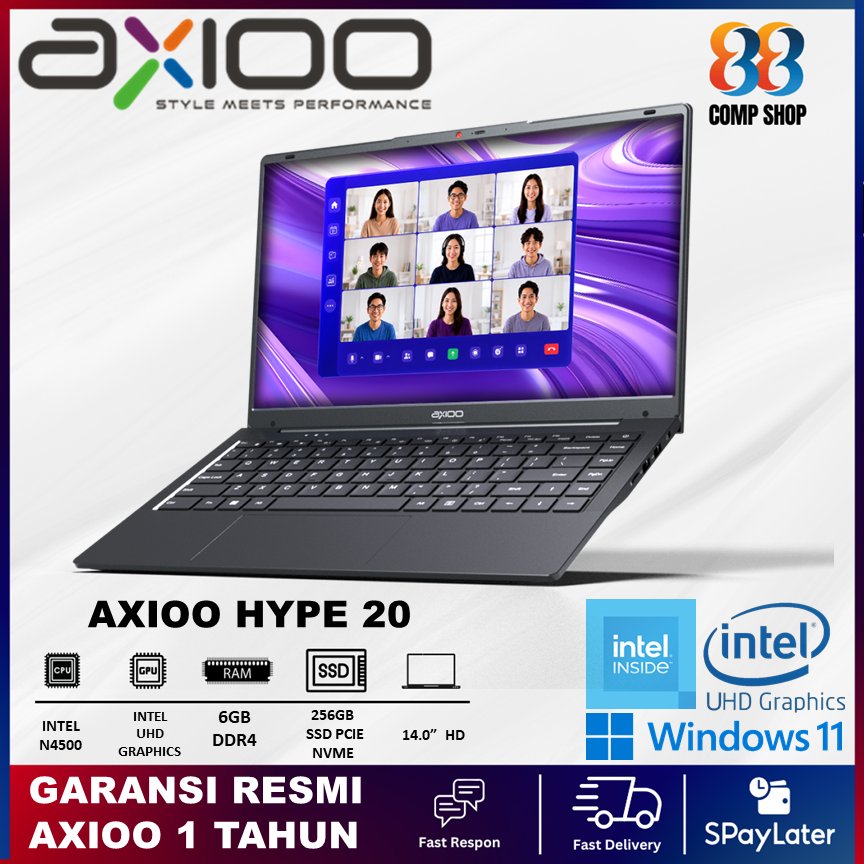 Laptop Axioo HYPE 20 - Intel N4500 RAM 6GB SSD 256GB Layar 14.0 HD DOS/Windows 11